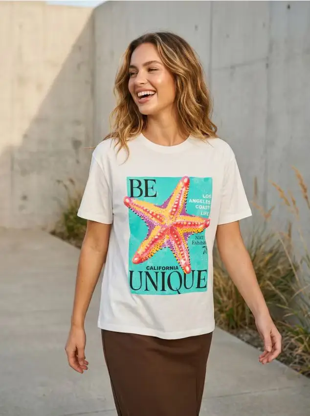 T-shirt in cotone con stampa - panna