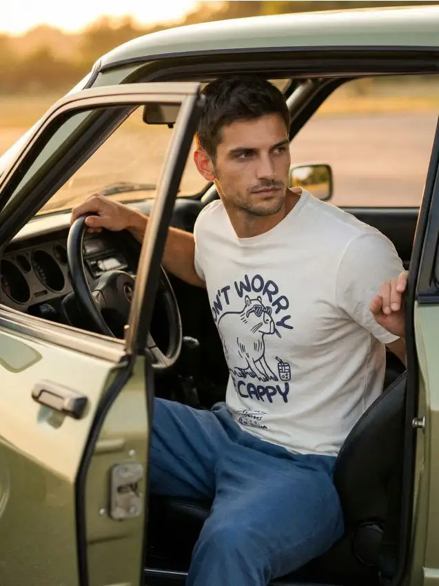 T-shirt in cotone con stampa - panna