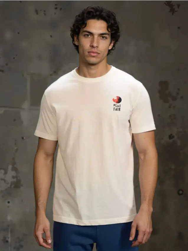 T-shirt in cotone con stampa - panna