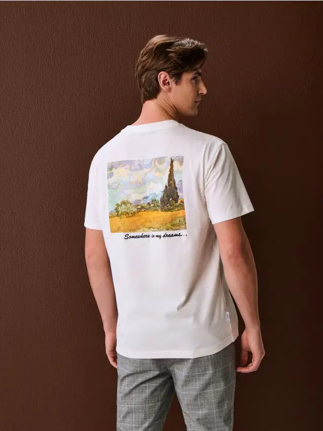 T-shirt in cotone con stampa - panna