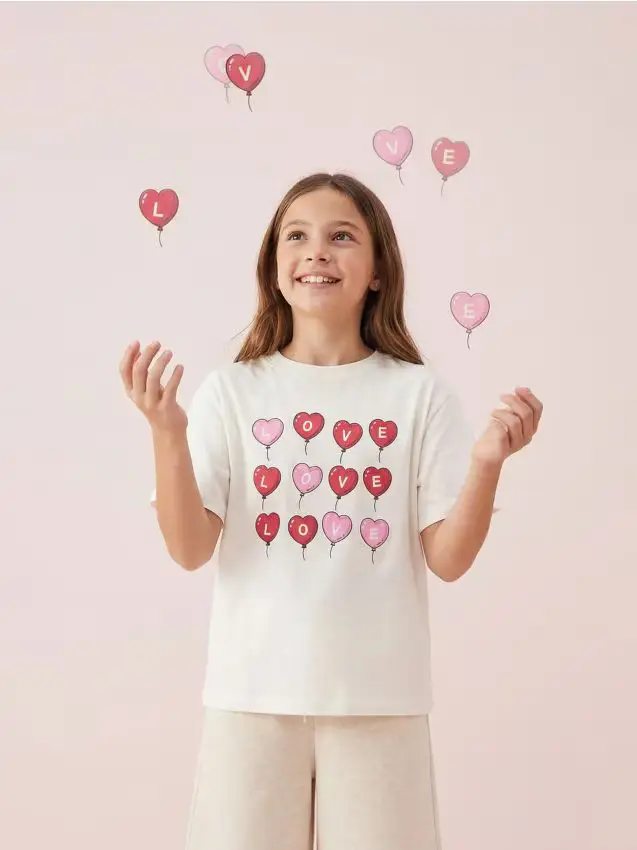 T-shirt in cotone con stampa - panna