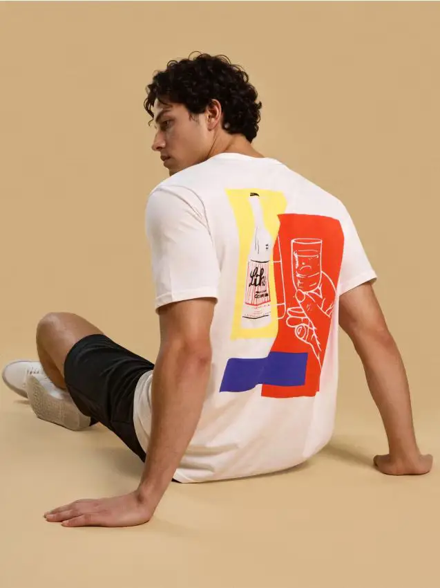 T-shirt in cotone con stampa - panna