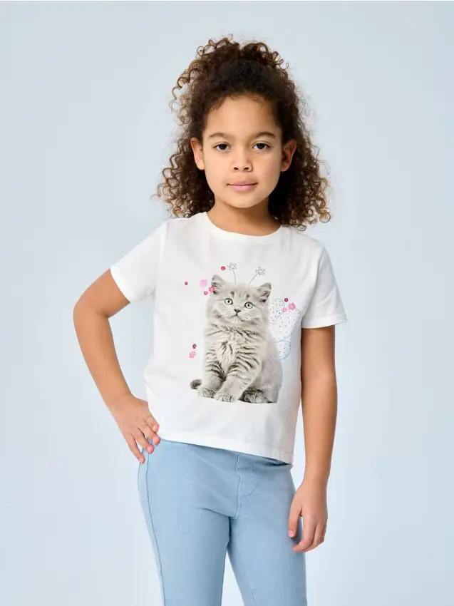 T-shirt in cotone con stampa - panna