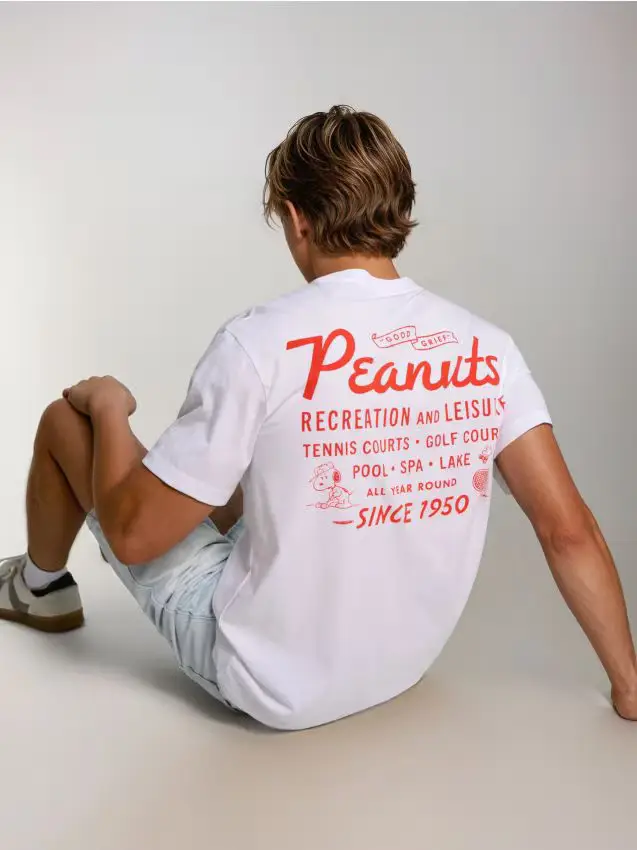 T-shirt in cotone con stampa Peanuts - bianco