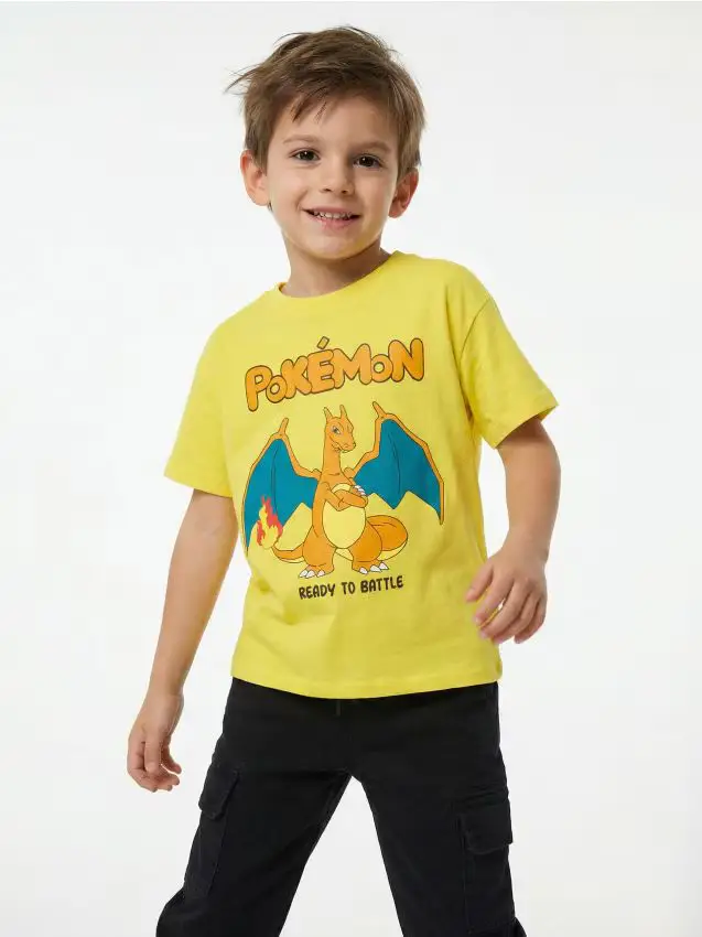 T-shirt in cotone con stampa Pokemon - giallo