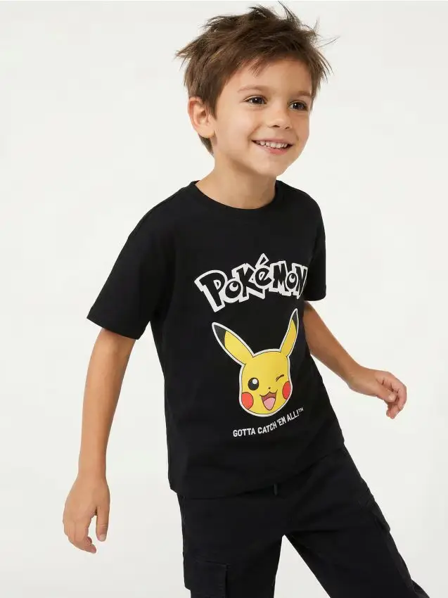 T-shirt in cotone con stampa Pokemon - nero