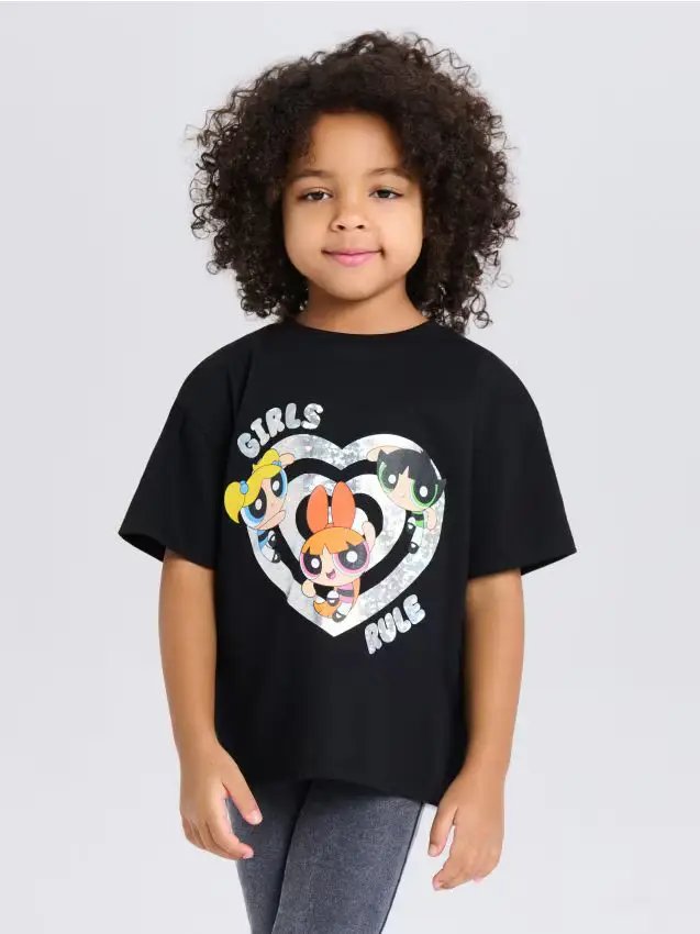 T-shirt in cotone con stampa Powerpuff Girls - nero
