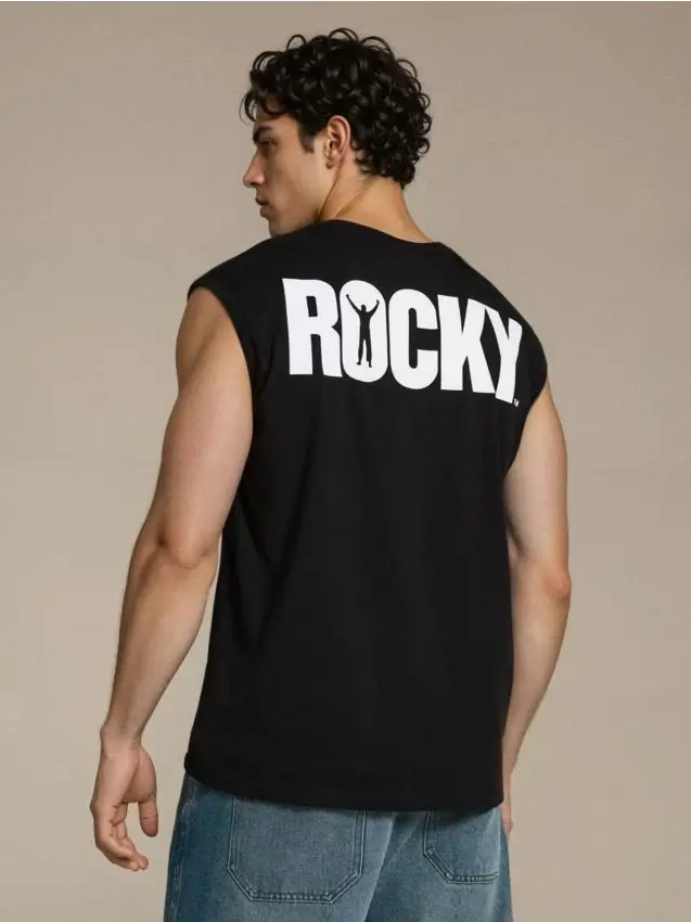 T-shirt in cotone con stampa Rocky Balboa - nero