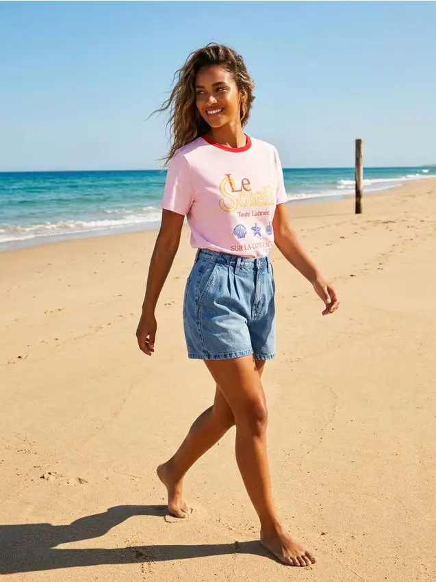 T-shirt in cotone con stampa - rosa