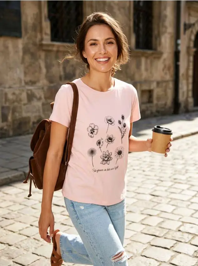 T-shirt in cotone con stampa - rosa pastello
