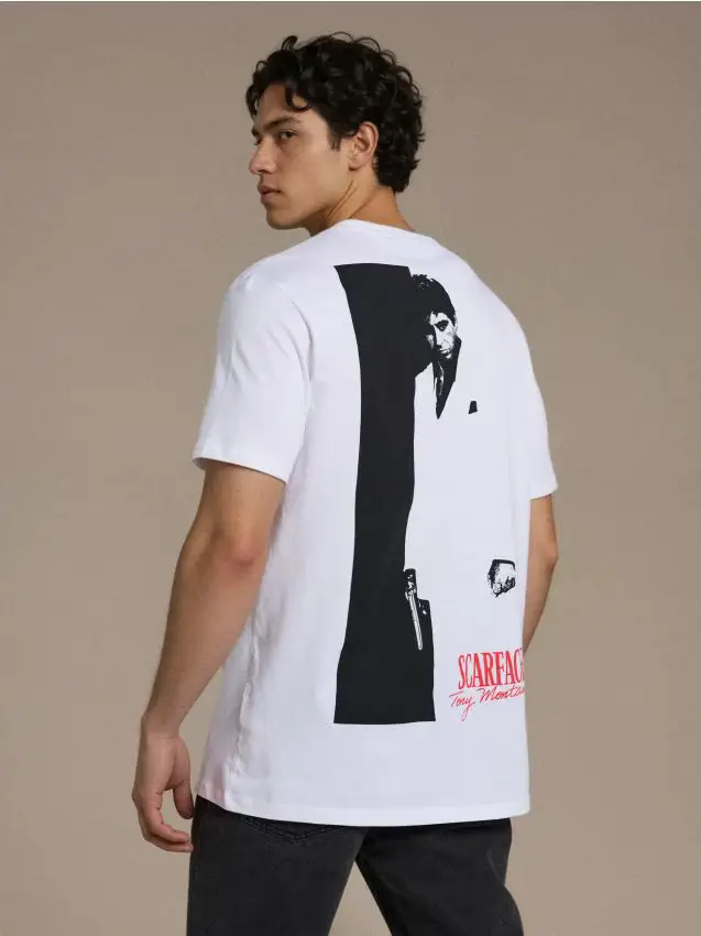T-shirt in cotone con stampa Scarface - bianco