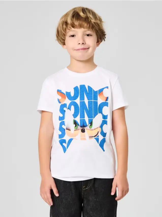 T-shirt in cotone con stampa Sonic the Hedgehog - bianco