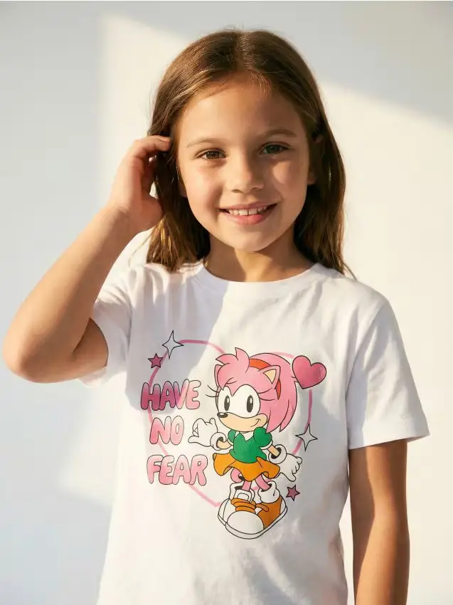T-shirt in cotone con stampa Sonic the Hedgehog - bianco