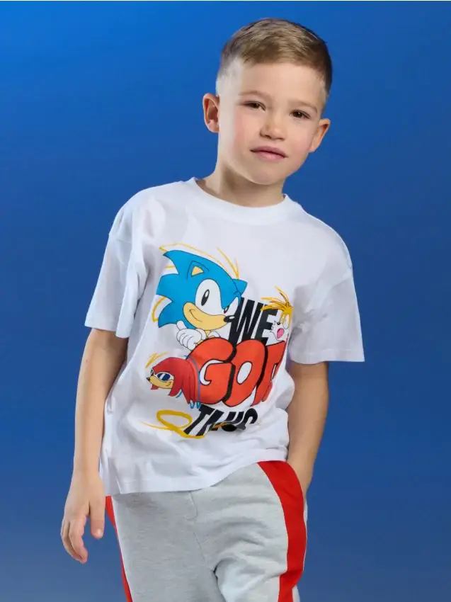 T-shirt in cotone con stampa Sonic the Hedgehog - bianco