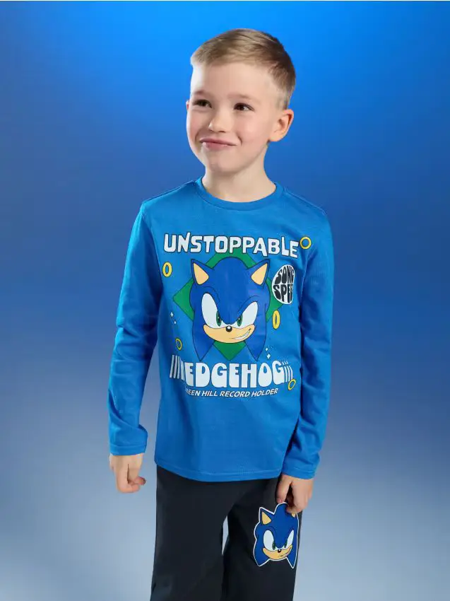 T-shirt in cotone con stampa Sonic the Hedgehog - blu