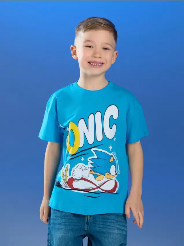 T-shirt in cotone con stampa Sonic the Hedgehog - blu