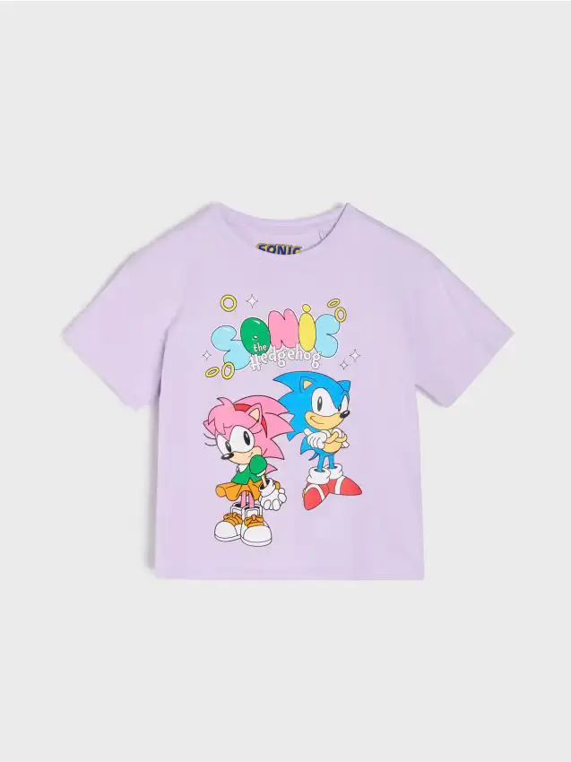 T-shirt in cotone con stampa Sonic the Hedgehog - lavanda