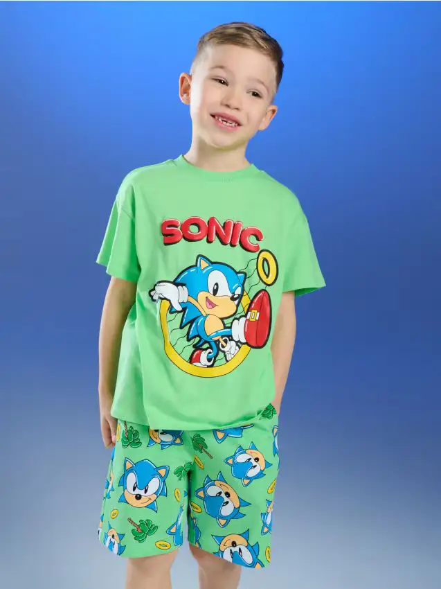 T-shirt in cotone con stampa Sonic the Hedgehog - verde fresco
