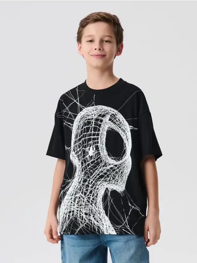 T-shirt in cotone con stampa Spider-Man - nero