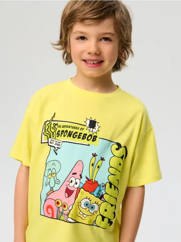 T-shirt in cotone con stampa SpongeBob SquarePants - giallo