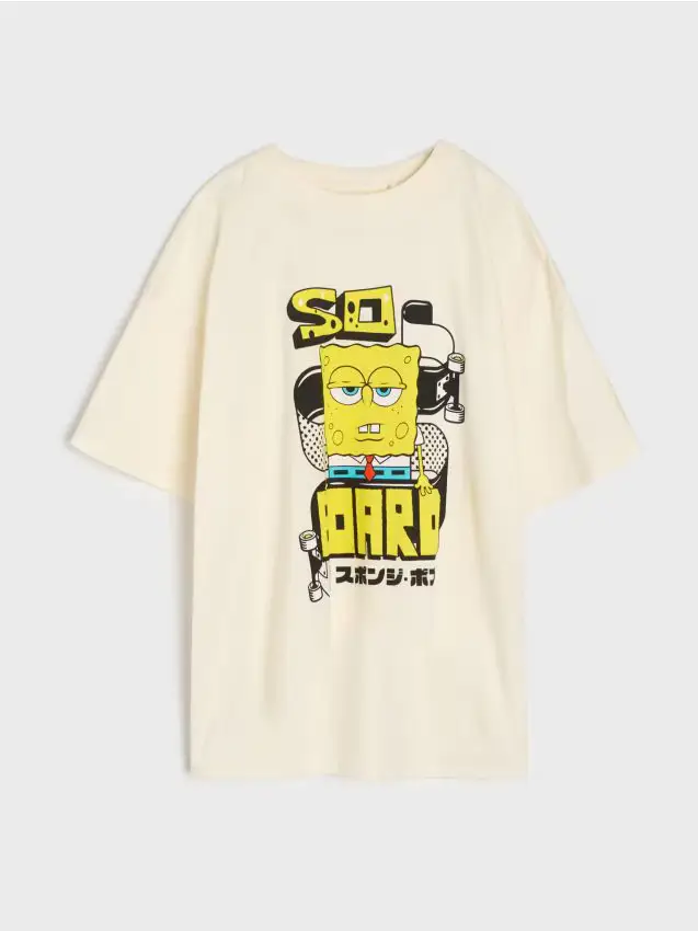 T-shirt in cotone con stampa SpongeBob SquarePants - panna