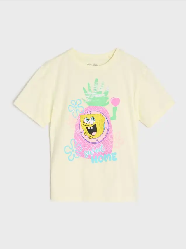 T-shirt in cotone con stampa SpongeBob - verde pallido
