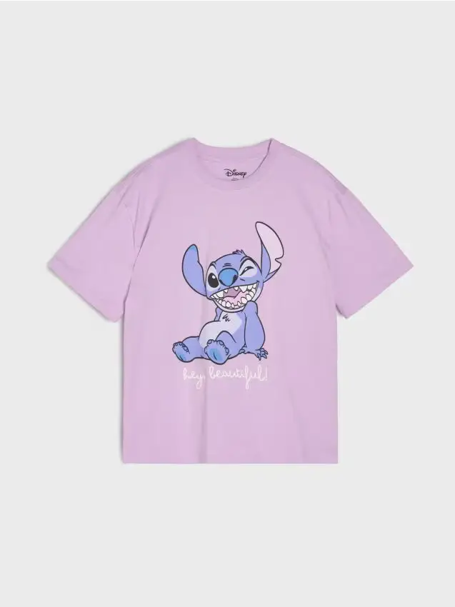 T-shirt in cotone con stampa Stitch - lavanda