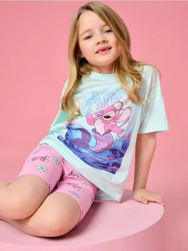 T-shirt in cotone con stampa Stitch - multicolor