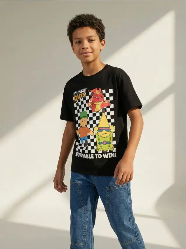 T-shirt in cotone con stampa Stumble Guys - nero