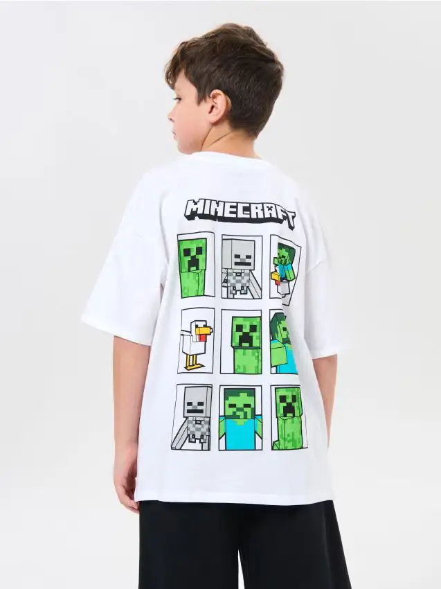 T-shirt in cotone con stampa sul retro Minecraft - bianco