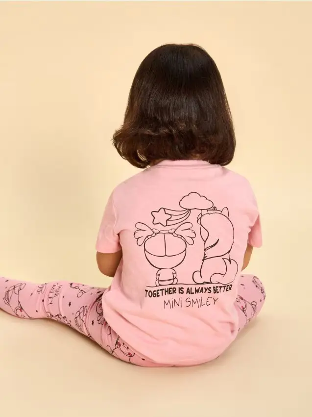 T-shirt in cotone con stampa sul retro Mini Smiley® - rosa cipria