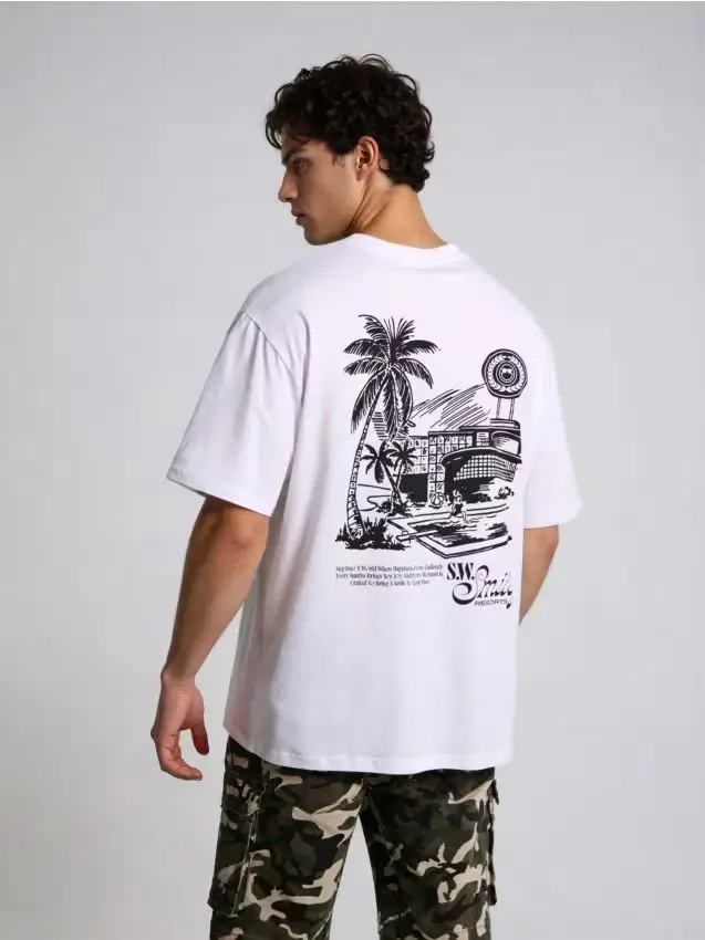 T-shirt in cotone con stampa sul retro Smiley - bianco