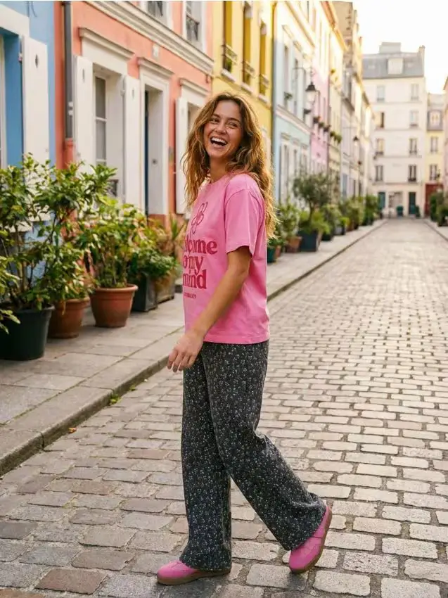 T-shirt in cotone con stampa sul retro W Smiley® - rosa