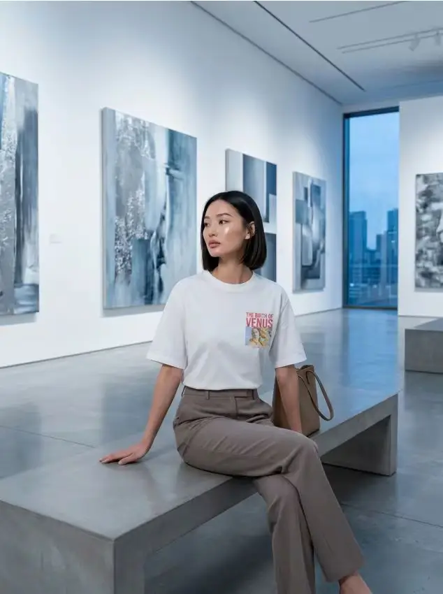 T-shirt in cotone con stampa "The bith of Wenus" - bianco