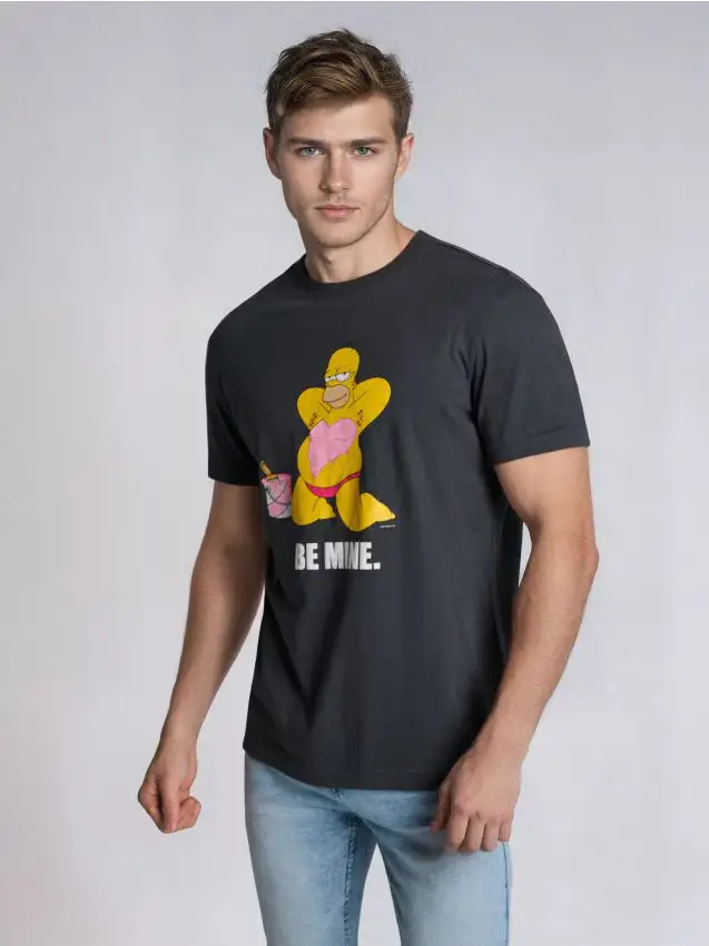 T-shirt in cotone con stampa The Simpsons - grigio scuro