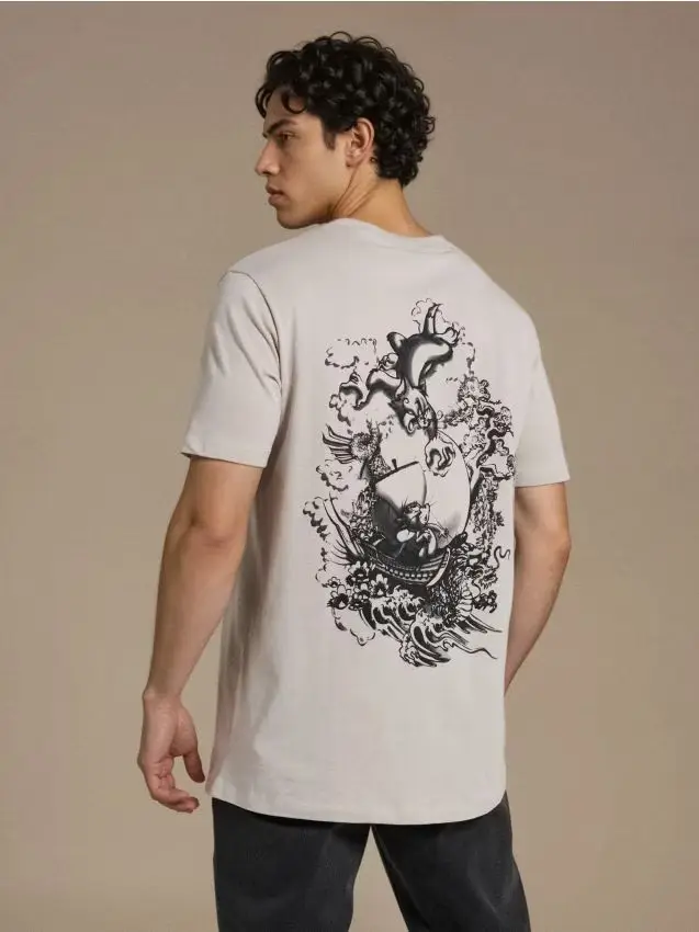 T-shirt in cotone con stampa Tom and Jerry - beige