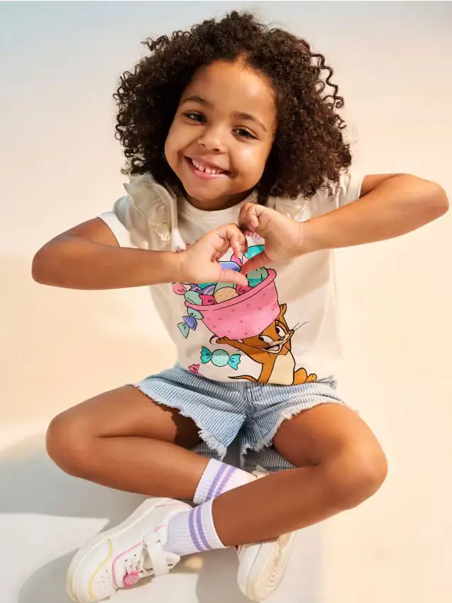 T-shirt in cotone con stampa Tom and Jerry - panna