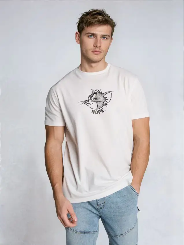 T-shirt in cotone con stampa Tom and Jerry - panna