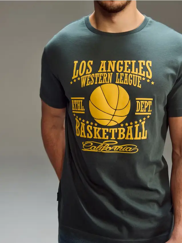 T-shirt in cotone con stampa - verde petrolio