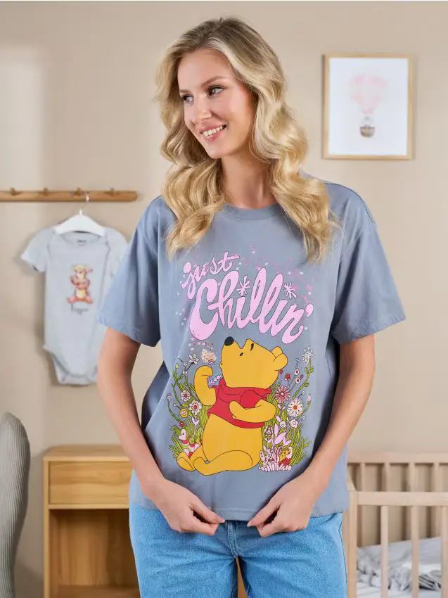 T-shirt in cotone con stampa Winnie the Pooh - grigio medio