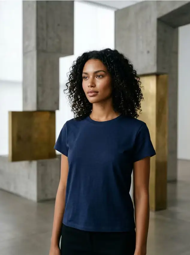 T-shirt in cotone con tessitura interlock compatta - blu scuro