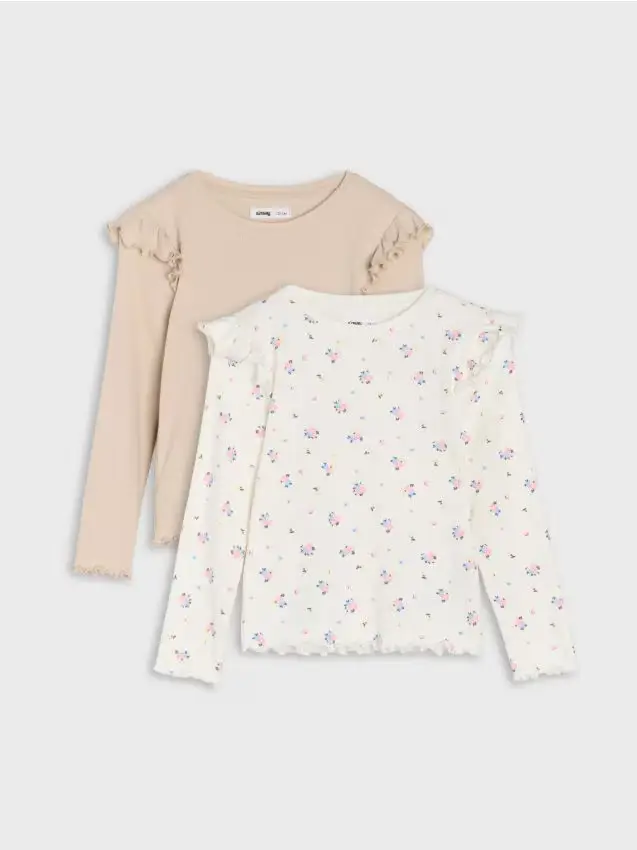 T-shirt in cotone con volant decorativi - multicolor