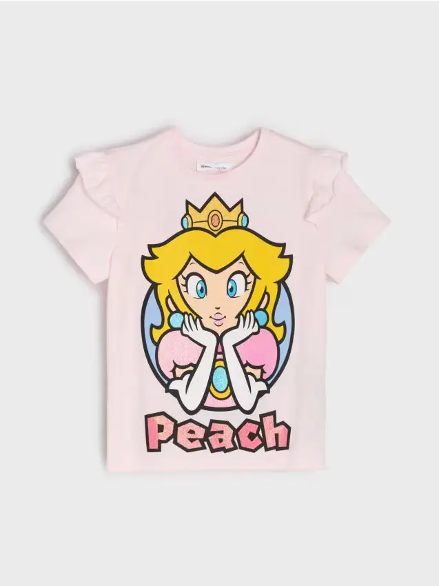 T-shirt in cotone con volant Super Mario - rosa pastello