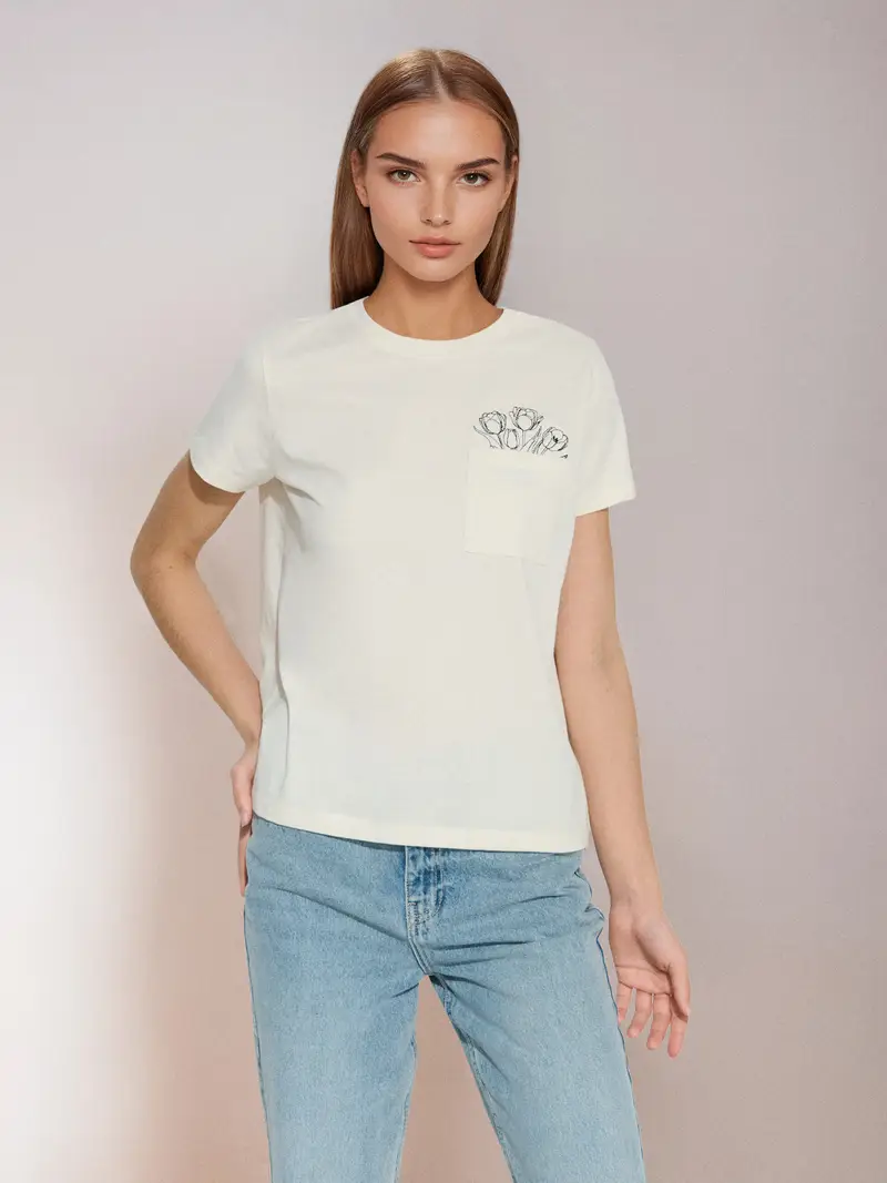 T-shirt in cotone ricamata - nude miniatura 2