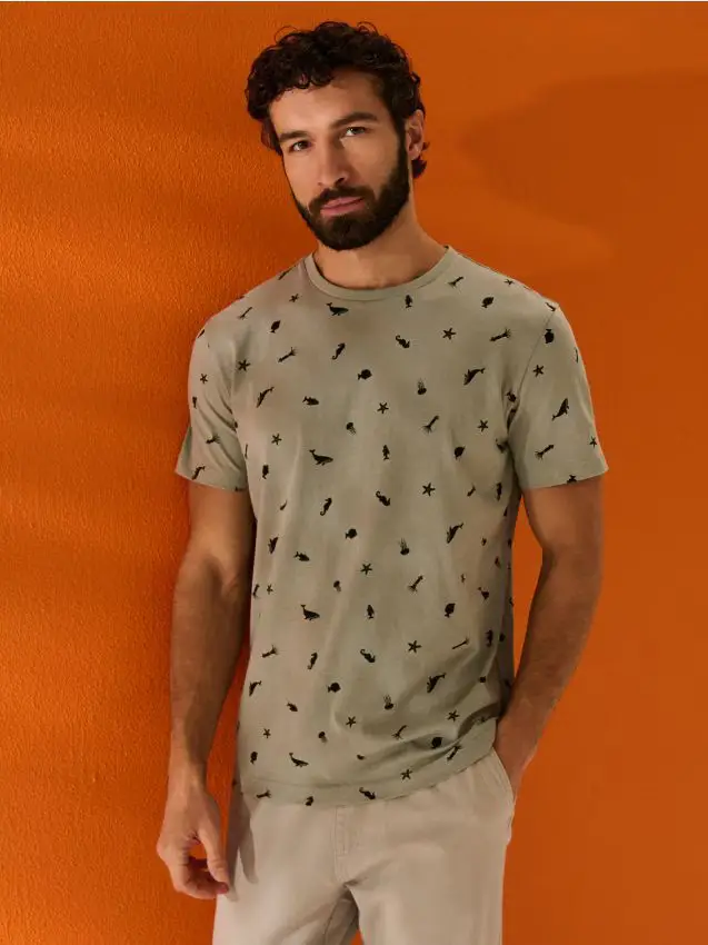 T-shirt in cotone stampato - verde pallido