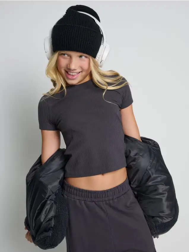 T-shirt in maglia rigata - antracite