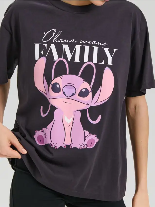 T-shirt loose fit con stampa Stitch - grigio scuro