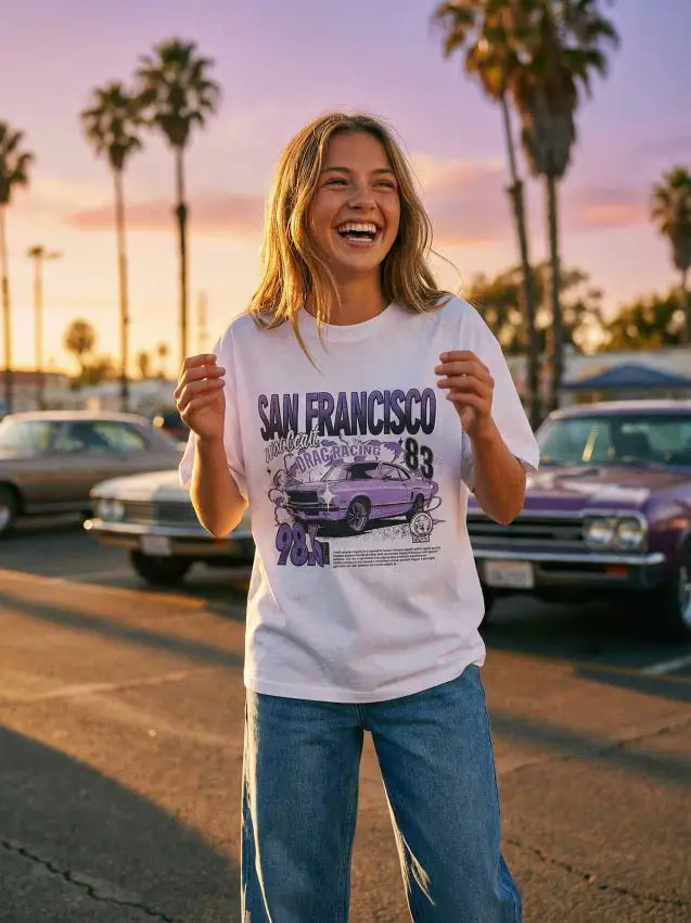 T-shirt oversize in cotone con stampa - bianco