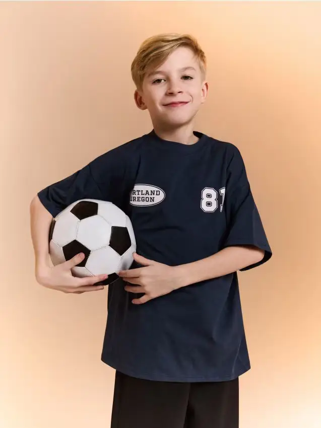 T-shirt oversize in cotone con stampa - blu scuro