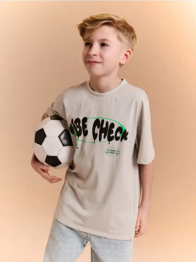 T-shirt oversize in cotone con stampa - grigio chiaro